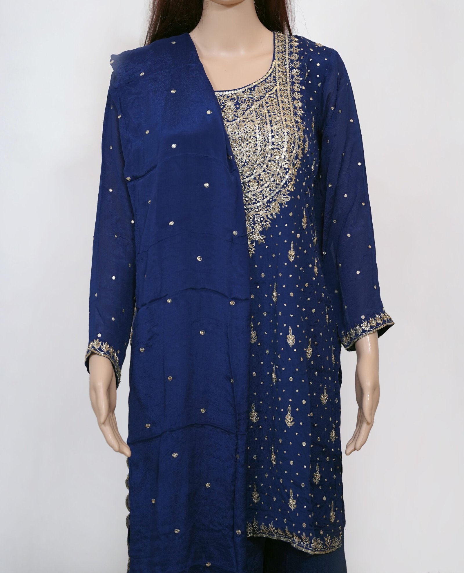 Peackcock blue Pure Chiffon Sequence Emboidry - Image 2