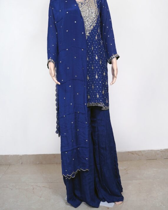 Peackcock blue Pure Chiffon Sequence Emboidry