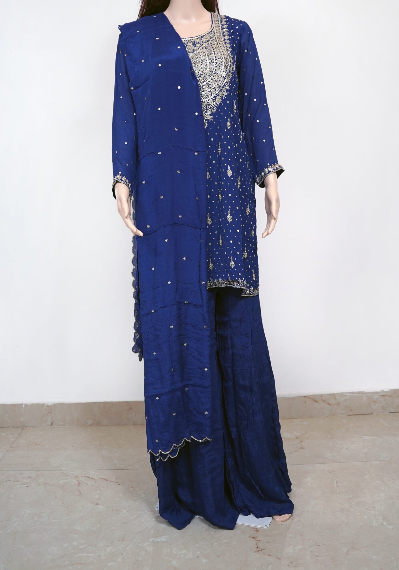 Peackcock blue Pure Chiffon Sequence Emboidry