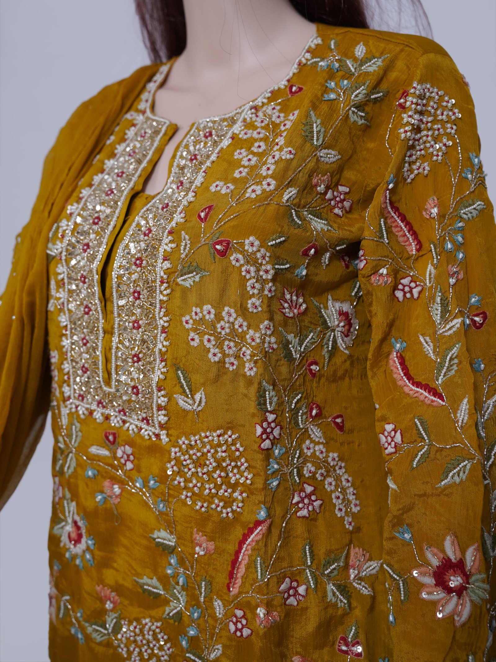 Mustard Silk Plazzo Hand Emboidry - Image 3