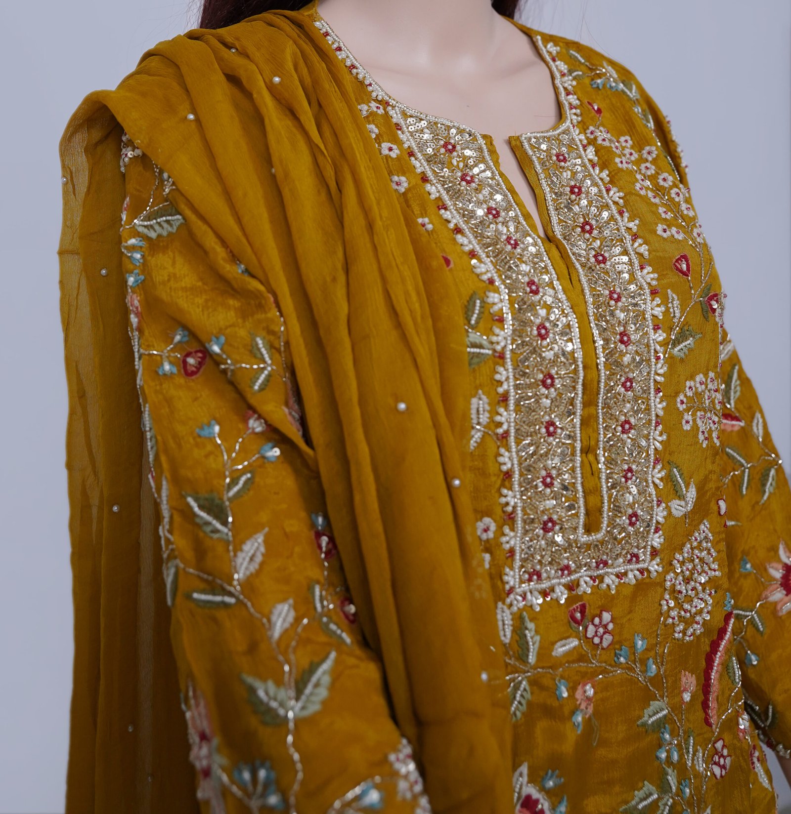Mustard Silk Plazzo Hand Emboidry - Image 2