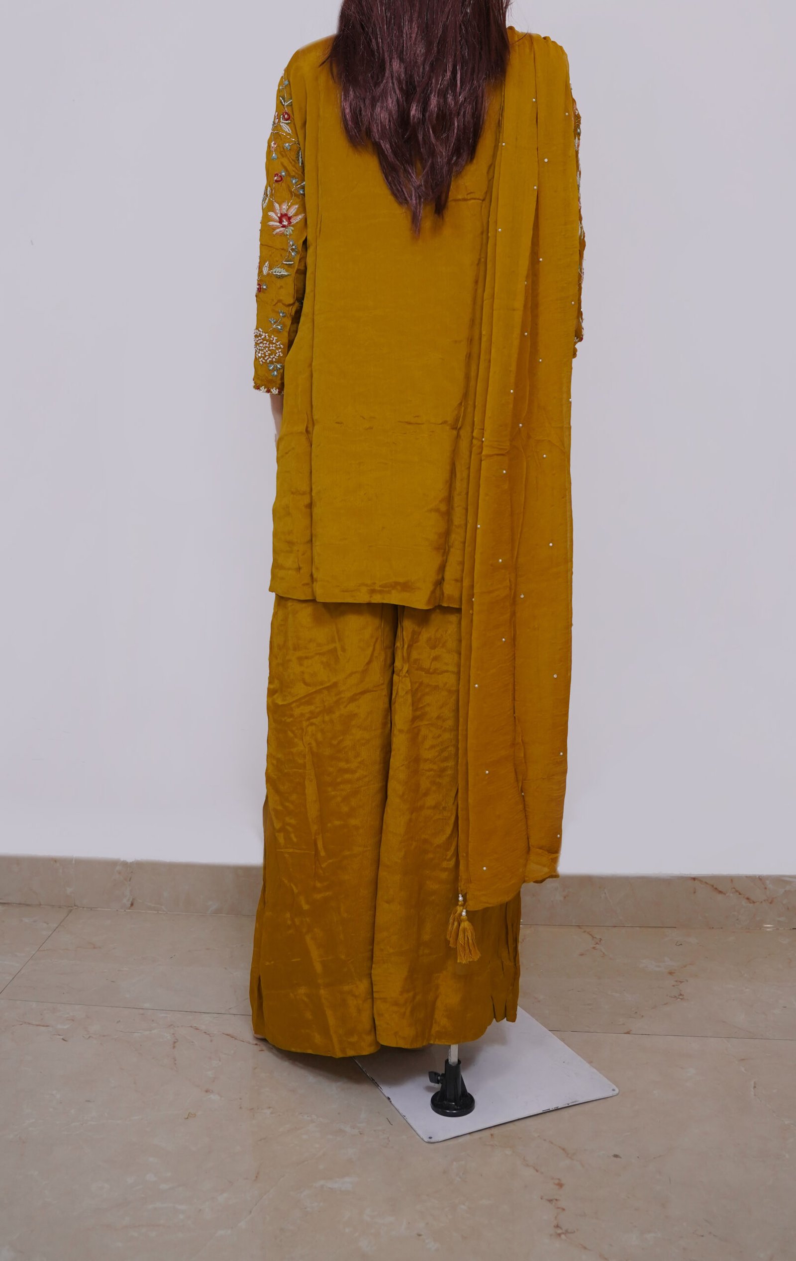 Mustard Silk Plazzo Hand Emboidry - Image 4
