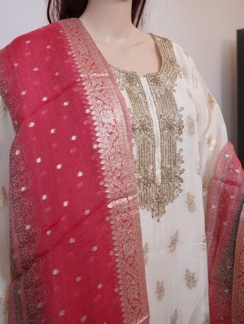 Off White Pant and Banarsi Dupatta