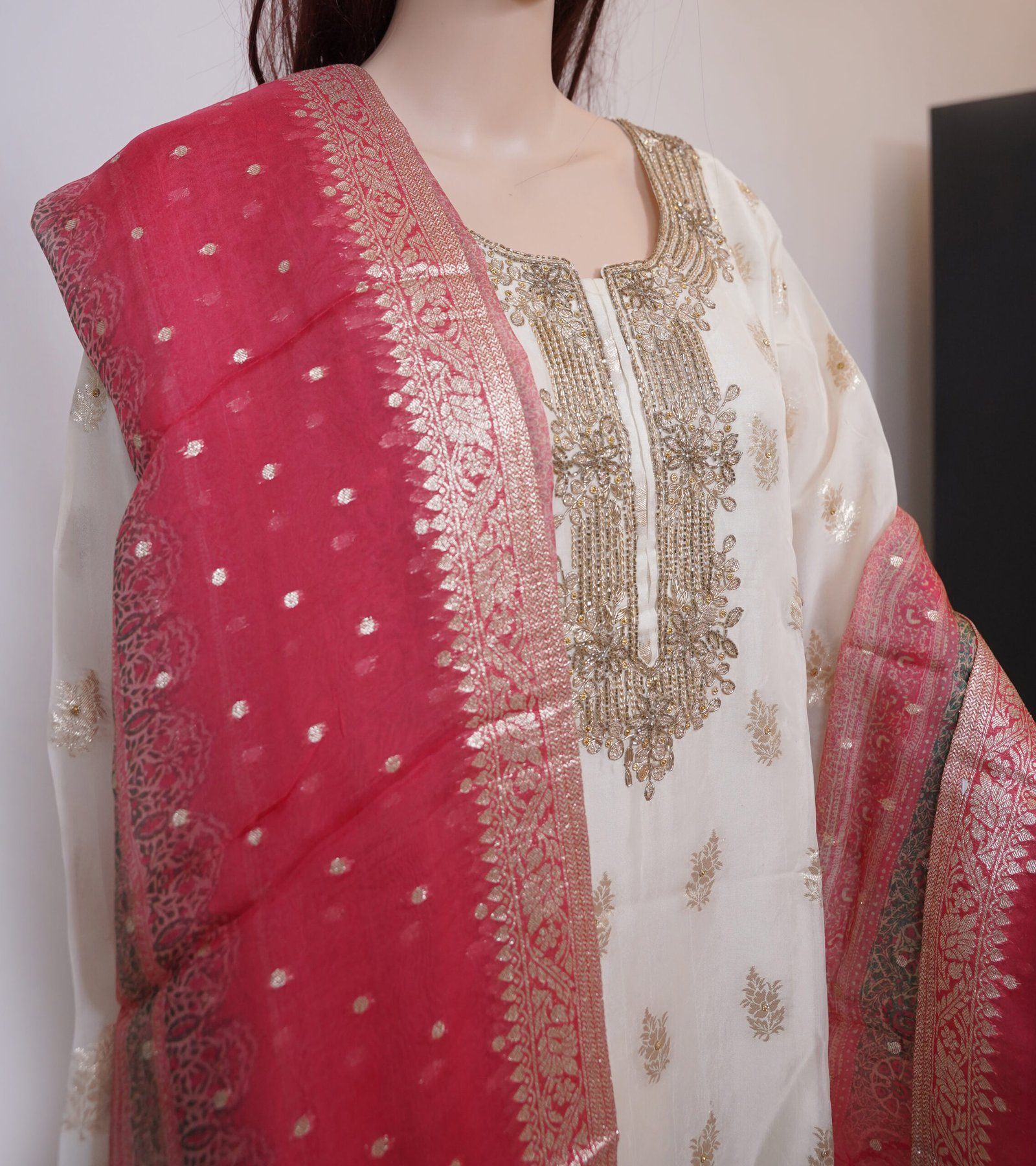 Off White Pant and Banarsi Dupatta