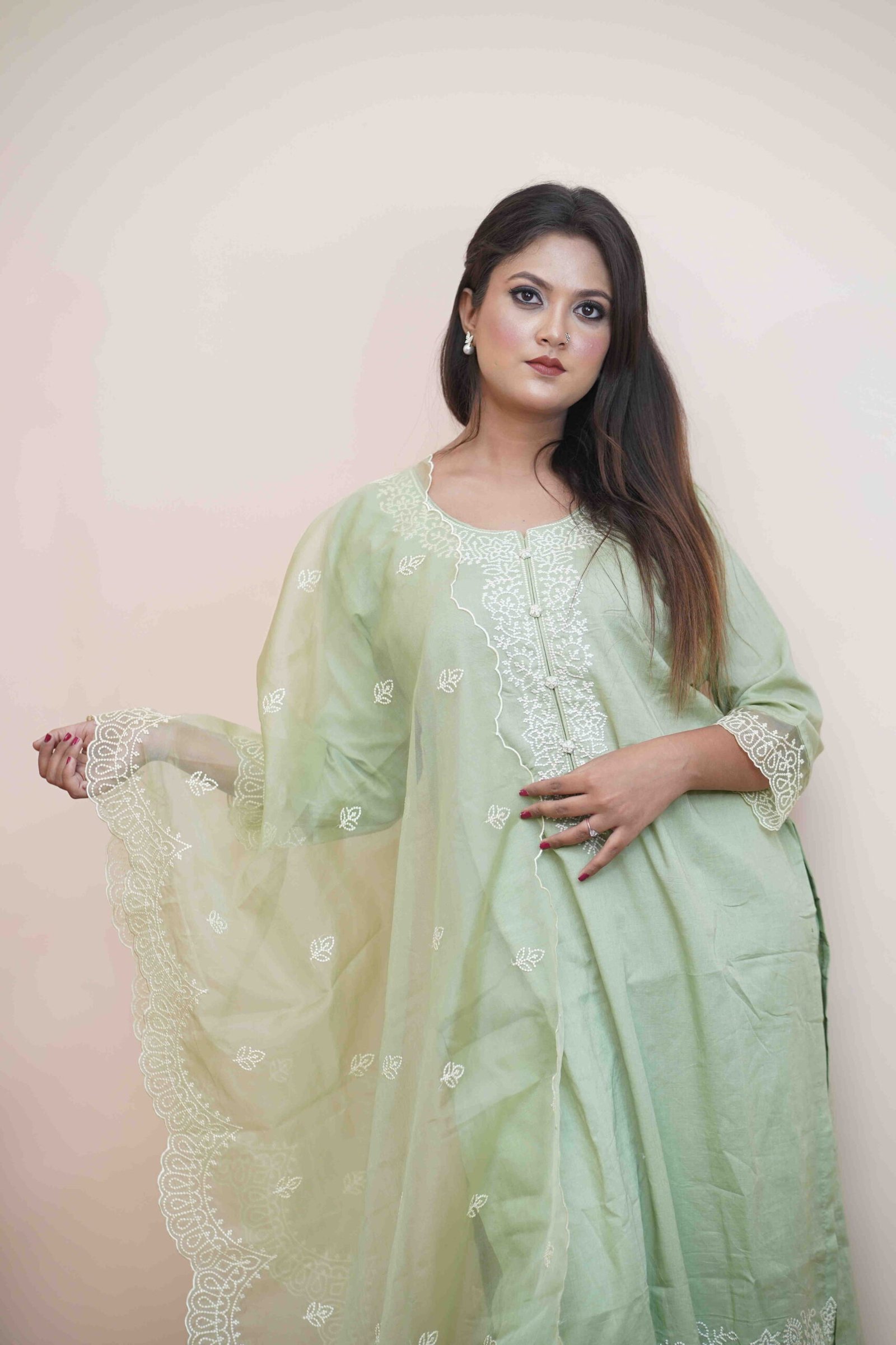 Mint Green Cotton lone Dress - Image 4
