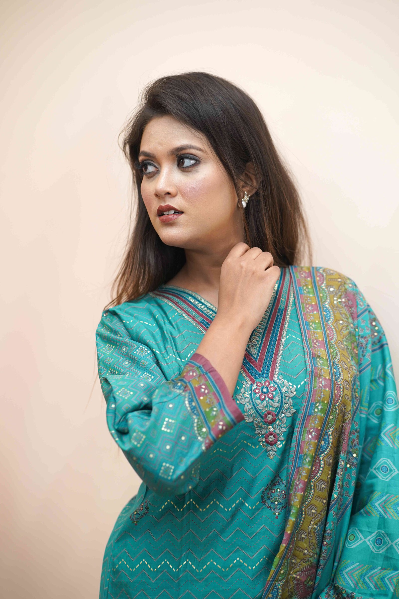 Teal green Silk Cotton Suit - Image 2