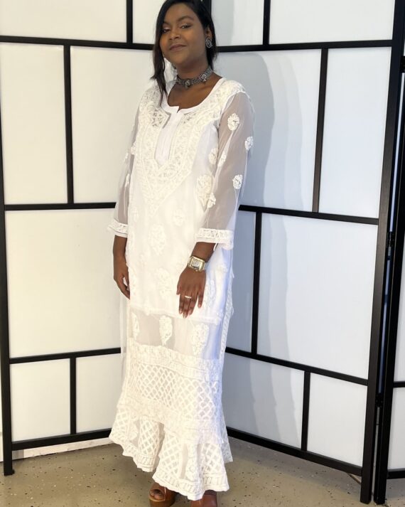 White Lakhnavi Kurta  American Gorgette