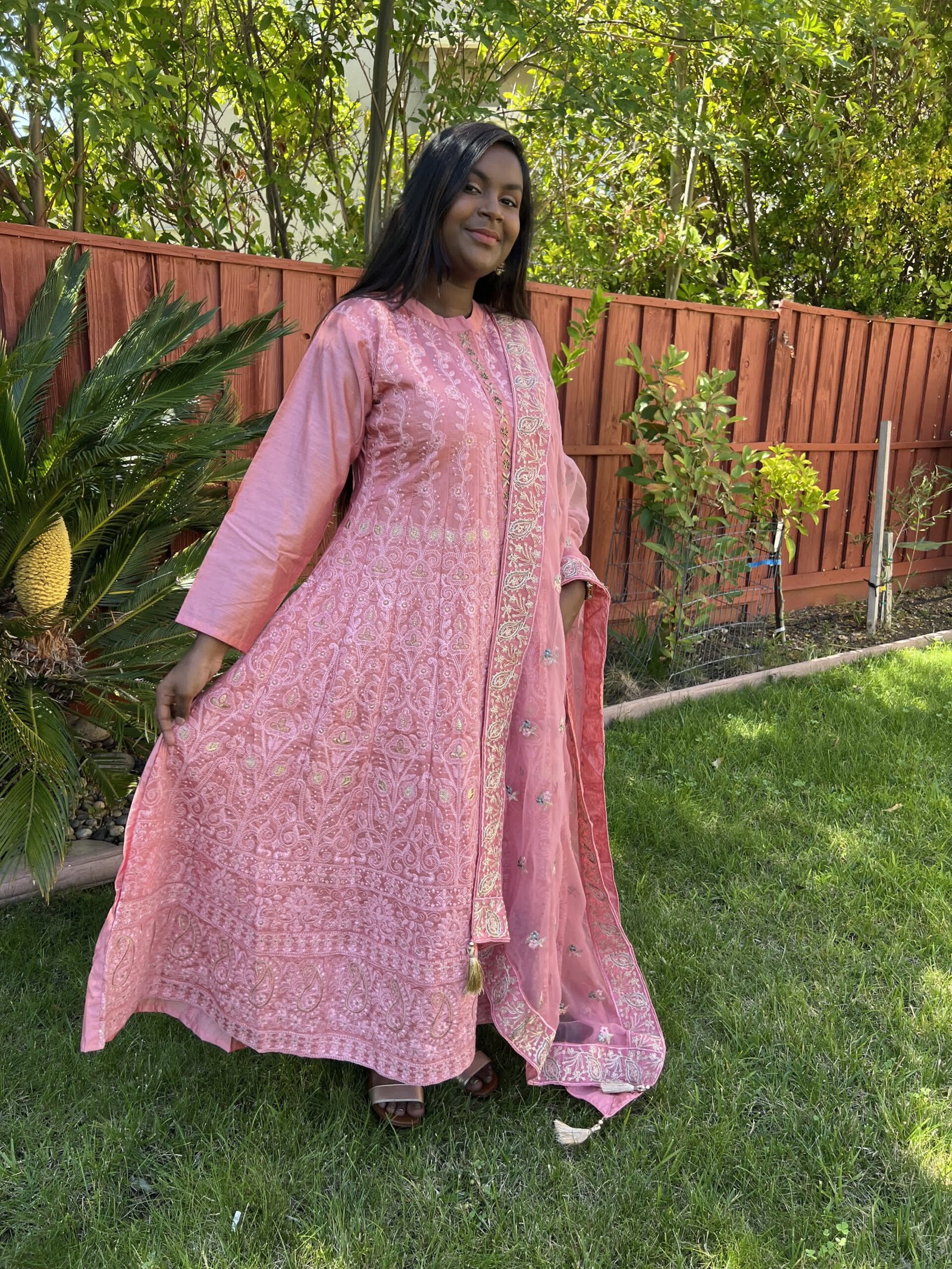 Peach/ Pink Frock Silk Anarkali