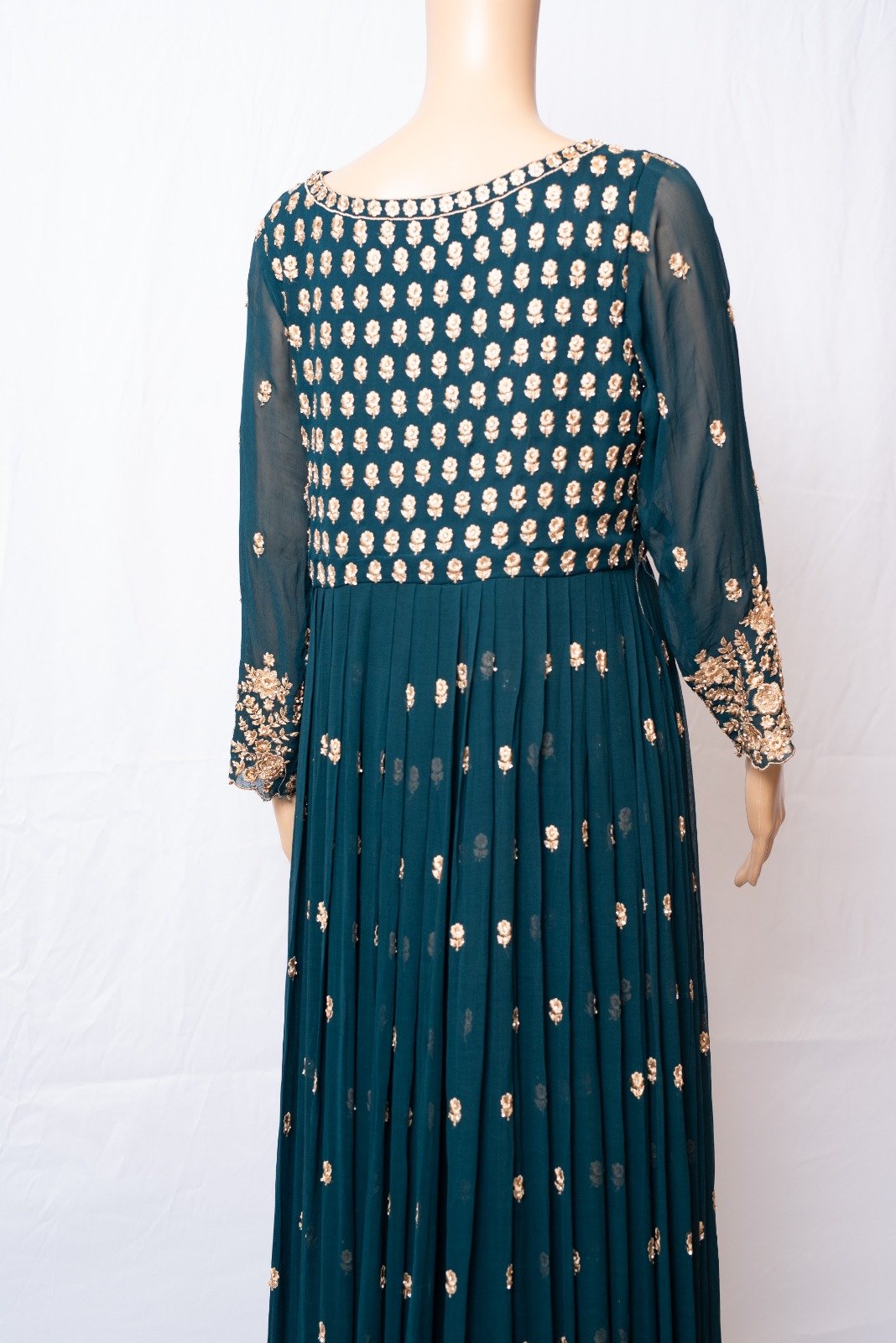 Dark Cyan Green Gharar with Sparkled stones - Image 2