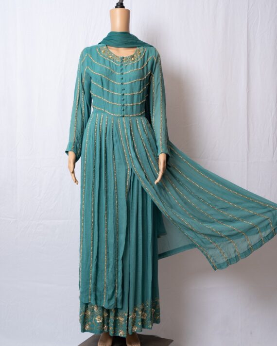 Teal Green Lehnga with Long Kurta