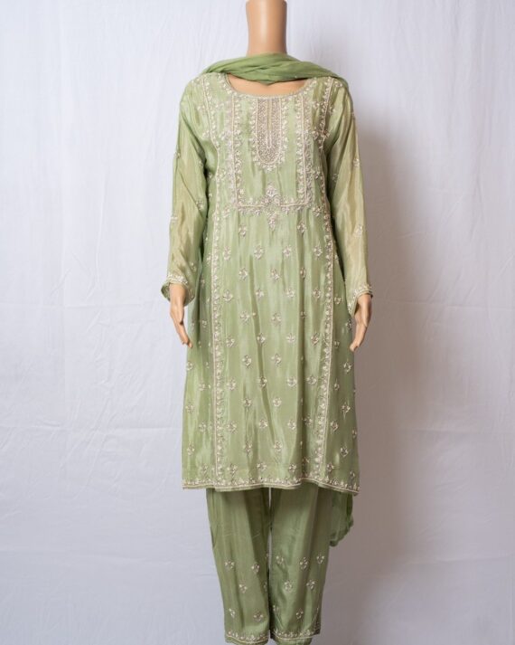 Mint Light Green Chinon silk Pant