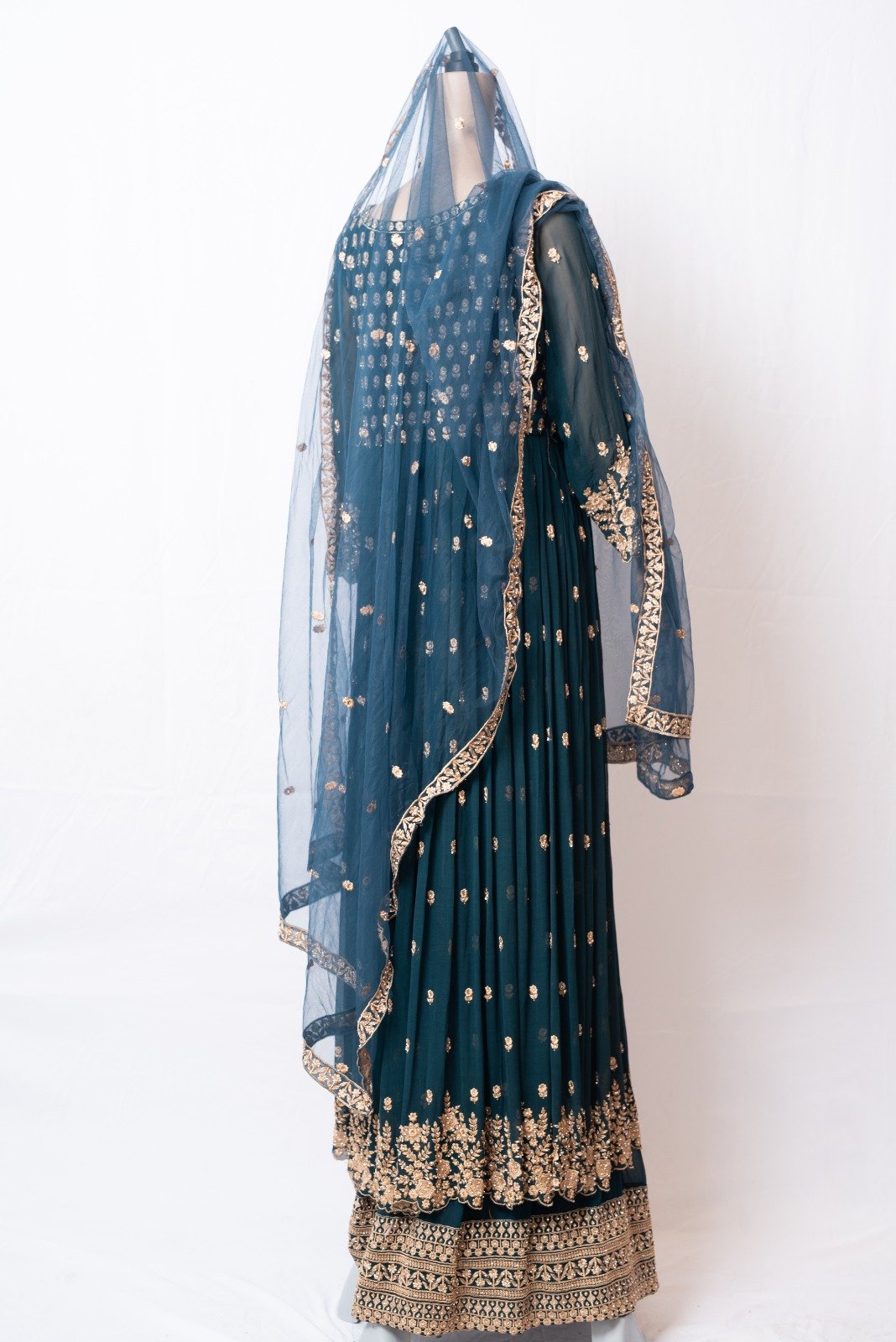 Dark Cyan Green Gharar with Sparkled stones - Image 6