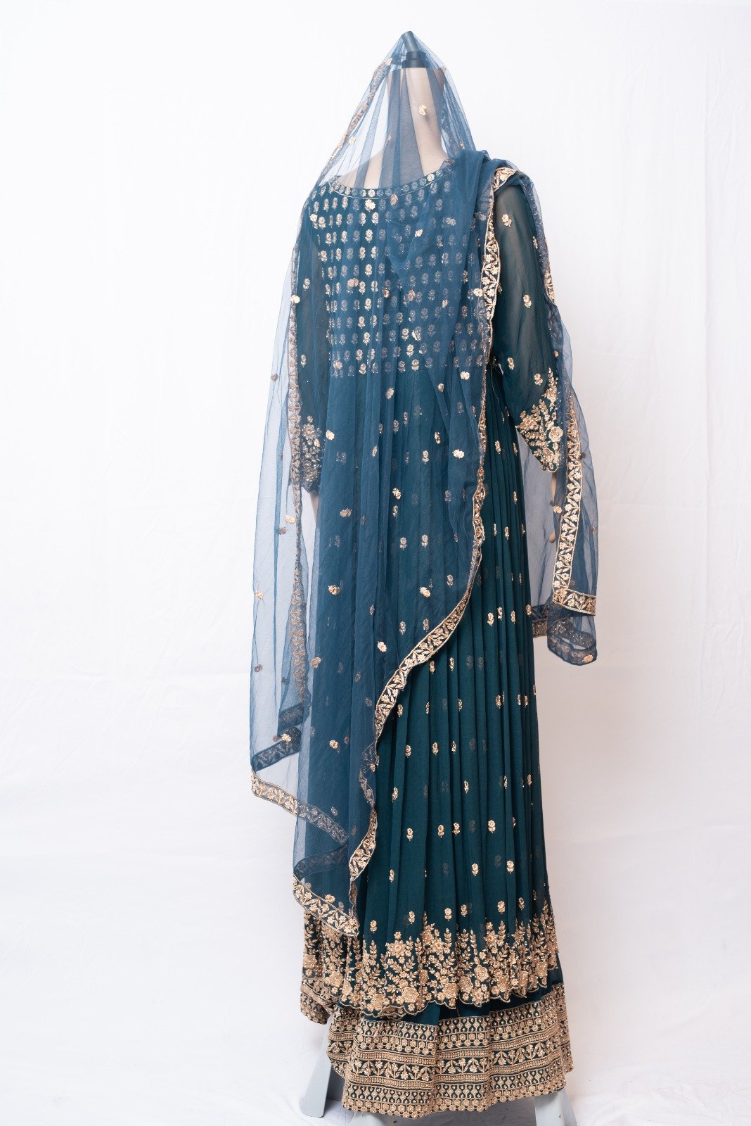 Dark Cyan Green Gharar with Sparkled stones - Image 5