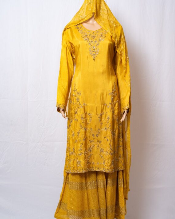 Yellow Gharara & Silk Kurta with hand work