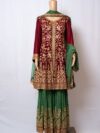 Red Green Bridal Gharara with jaal Emboidry