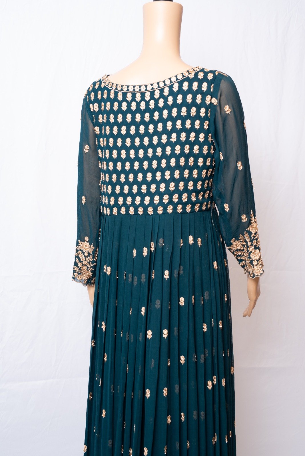 Dark Cyan Green Gharar with Sparkled stones - Image 3