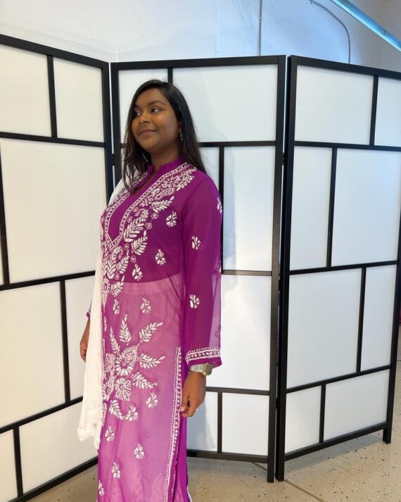 Purple Lakhnavi Kurta American Gorgette