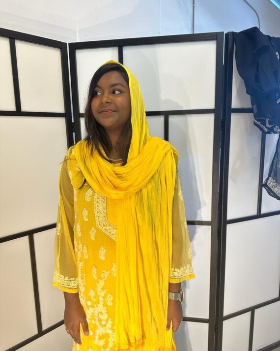 Yellow Lakhnavi Kurta American Gorgette