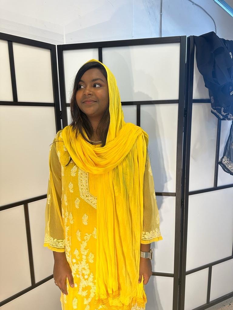 Yellow Lakhnavi Kurta American Gorgette