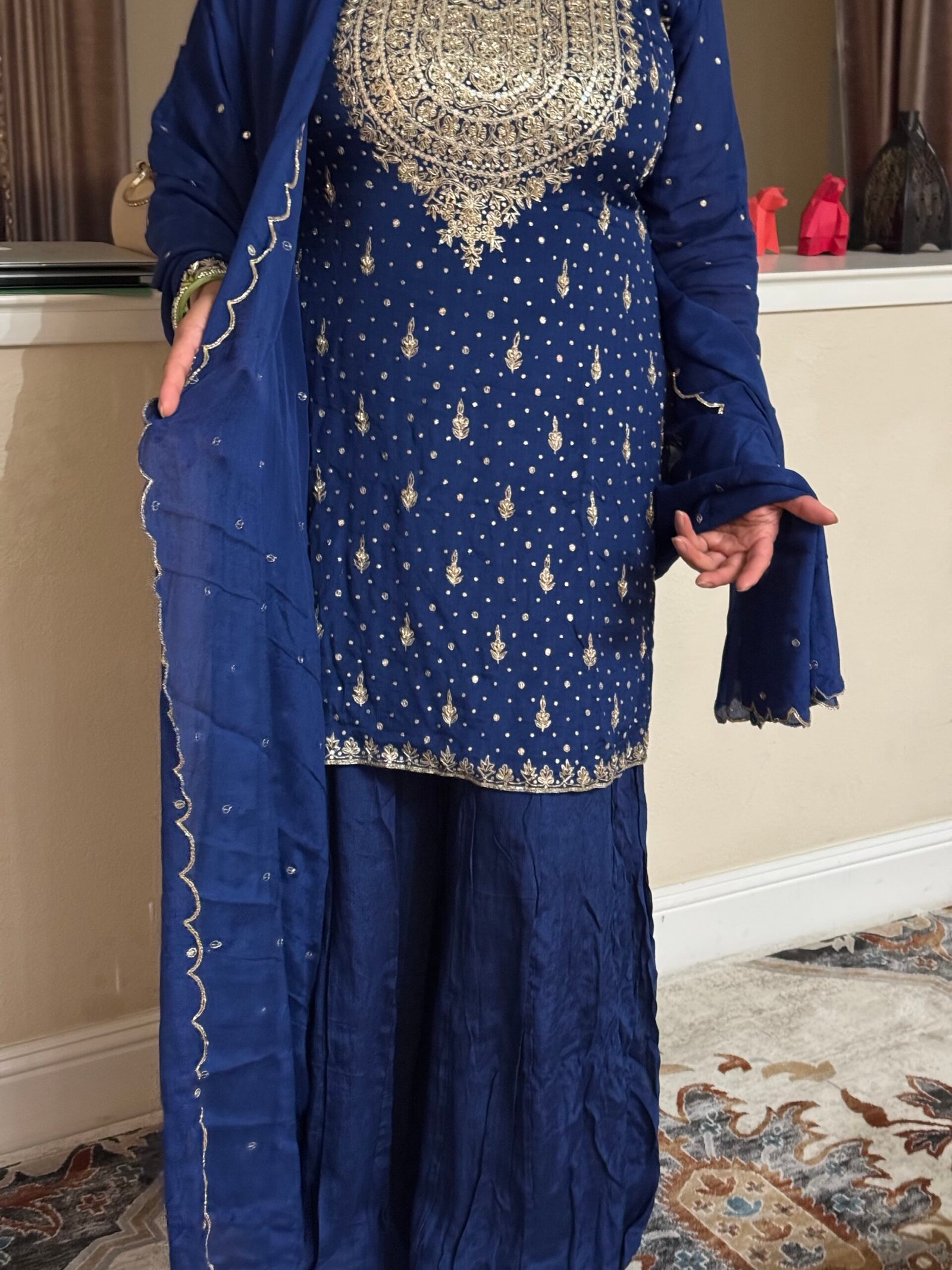 Peackcock blue Pure Chiffon Sequence Emboidry - Image 3