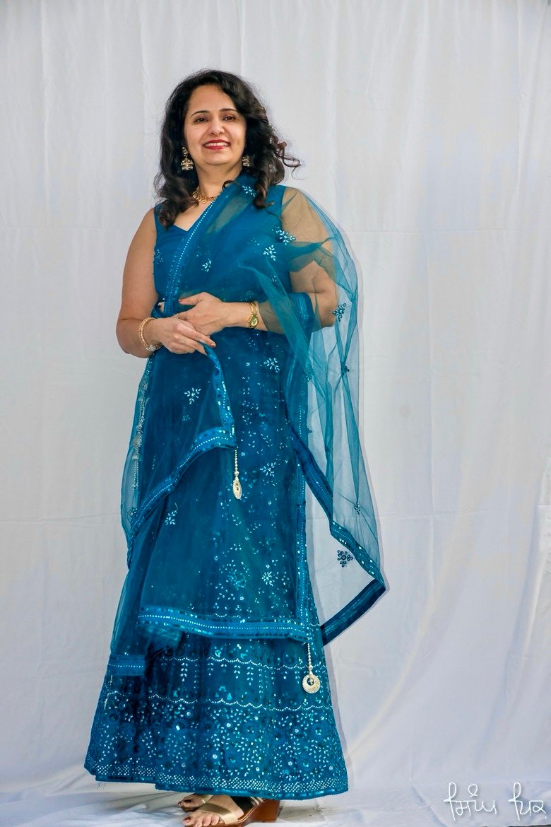 Lehnga blue/wine net