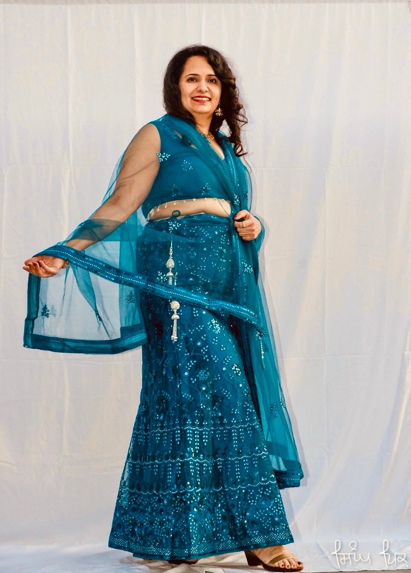 Lehnga blue/wine net - Image 3