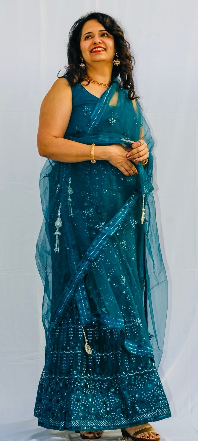 Lehnga blue/wine net - Image 4