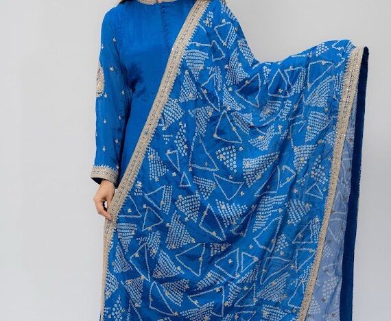 Pure Silk blue Gown, Chunri dupatta