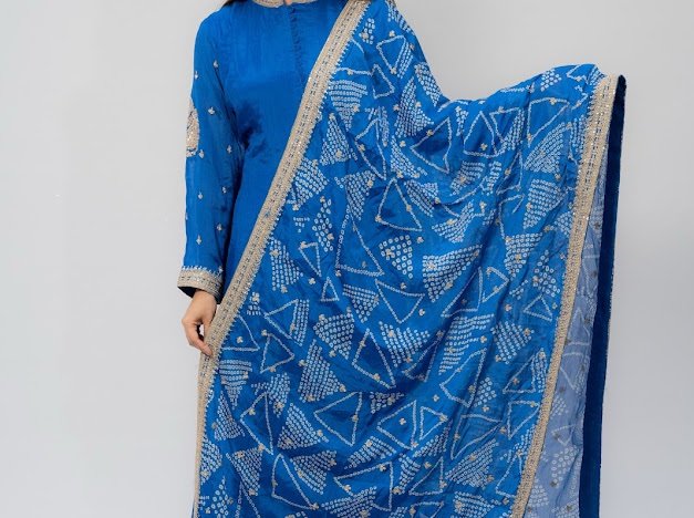 Pure Silk blue Gown, Chunri dupatta