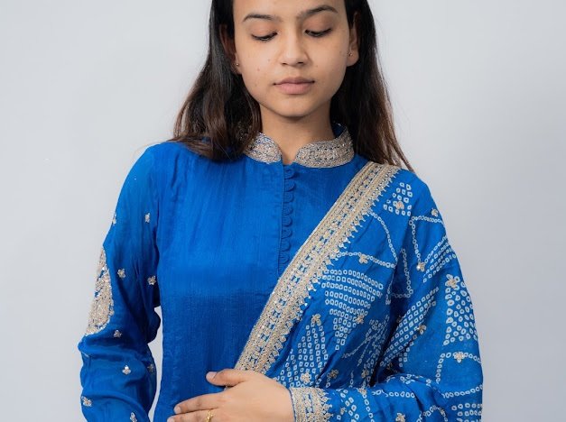 Pure Silk blue Gown, Chunri dupatta - Image 3