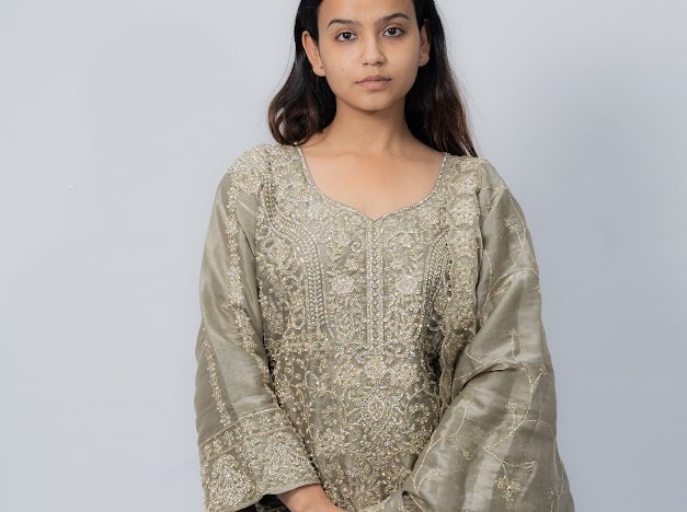 Gray Silver lehnga tissue with embroidery - Image 4