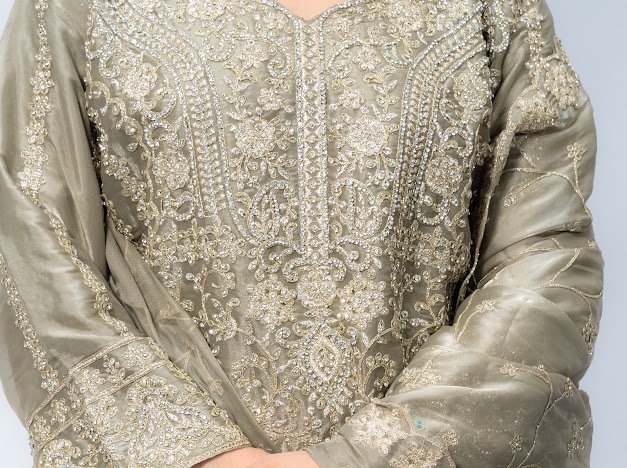 Gray Silver lehnga tissue with embroidery - Image 7