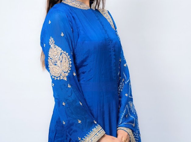 Pure Silk blue Gown, Chunri dupatta - Image 8