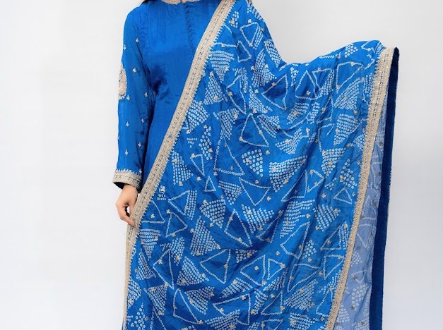 Pure Silk blue Gown, Chunri dupatta - Image 7