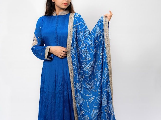 Pure Silk blue Gown, Chunri dupatta - Image 4