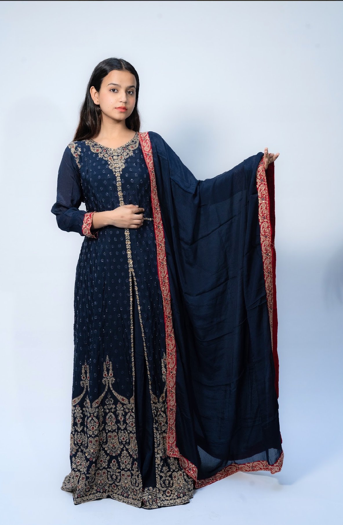 Deep Blue Pure Chiffon long