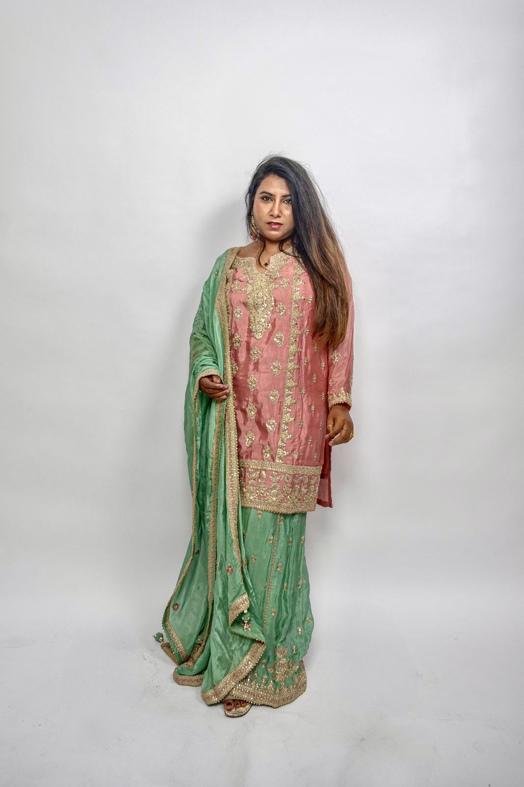 Pink & Sea Green Palazzo - Image 3