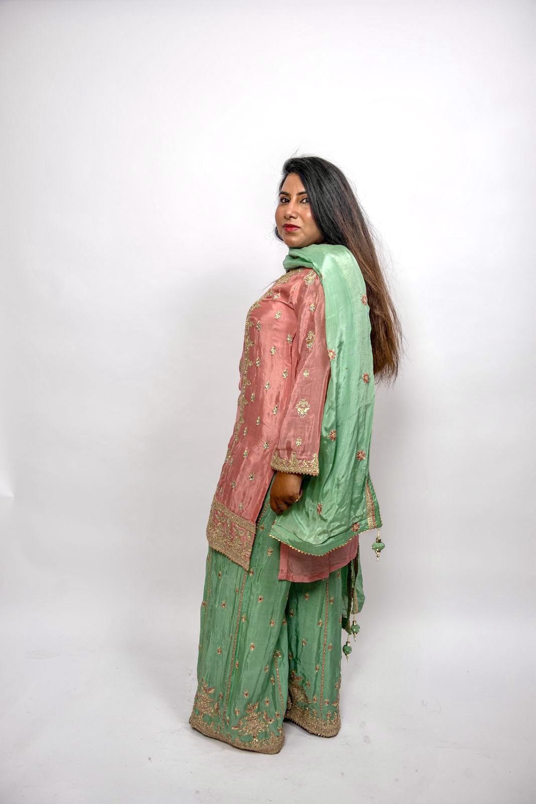 Pink & Sea Green Palazzo - Image 2