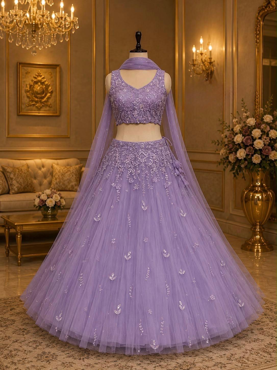 Light Blue Net Lehenga - Image 2