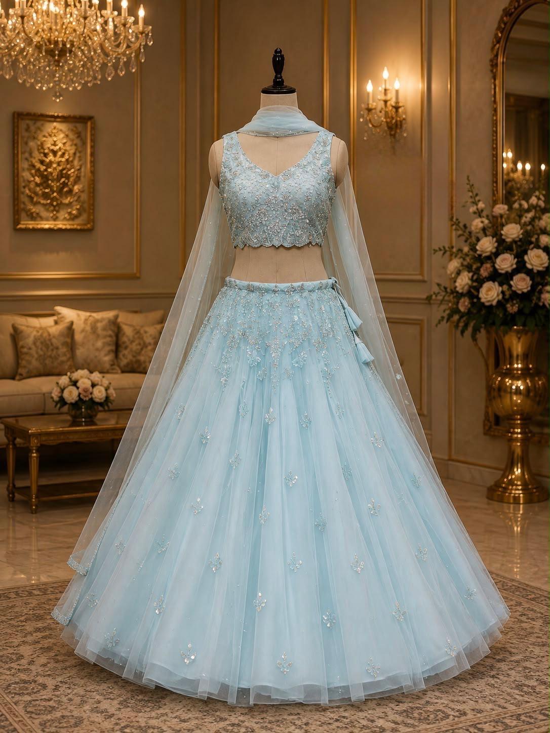 Light Blue Net Lehenga