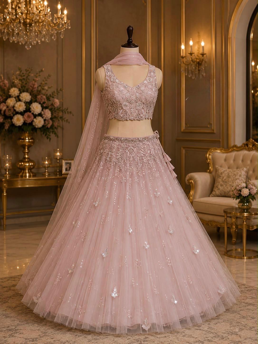 Light Blue Net Lehenga - Image 4